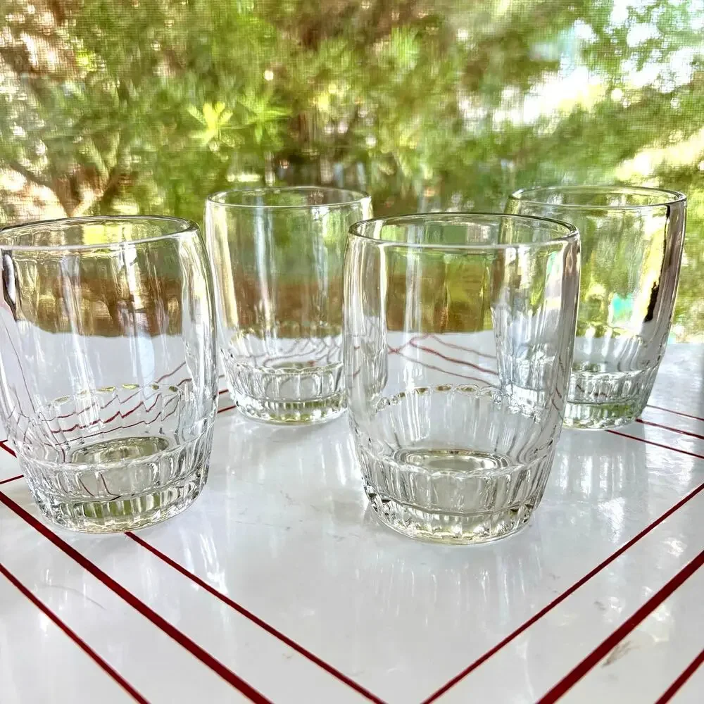 Vintage 1950s Anchor Hocking Barrel Glass Tumblers Set of 4 Clear 8 Oz Glasses